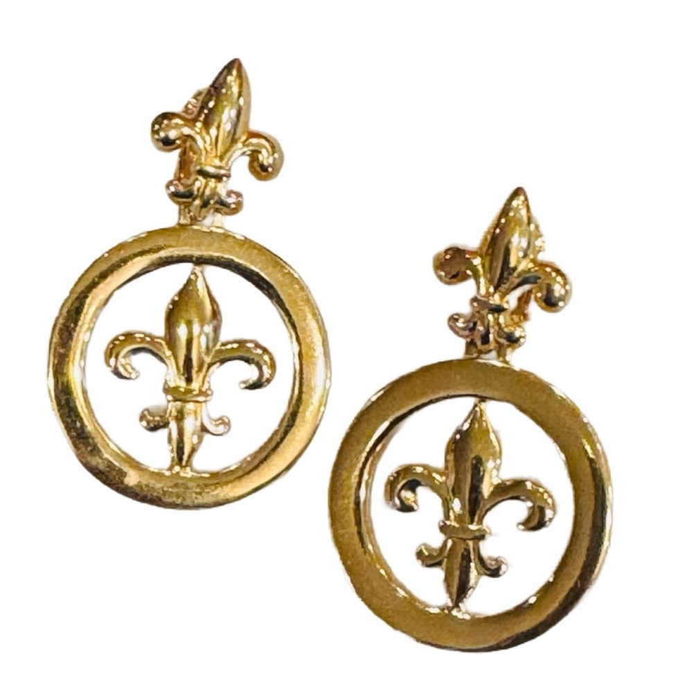 GIVENCHY FLEUR de LIS Gold Drop Vintage earrings designer france